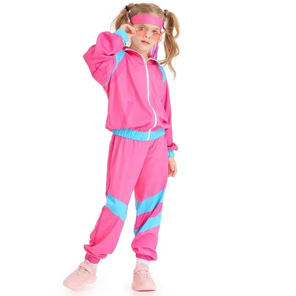 80s 90s Sportswear Suit Retro Disco Hip Hop Costume Long Sleeve Zipper Coat