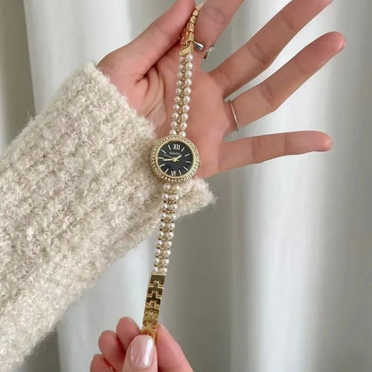 Pearl Studded Strap Luxury Bracelet Quartz Wristwatches