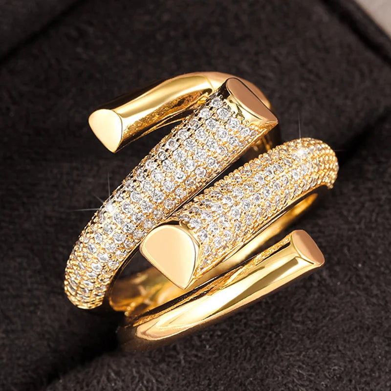 Hyperbole Shape Geometric Gold Luxury Sparkling CZ  Rings