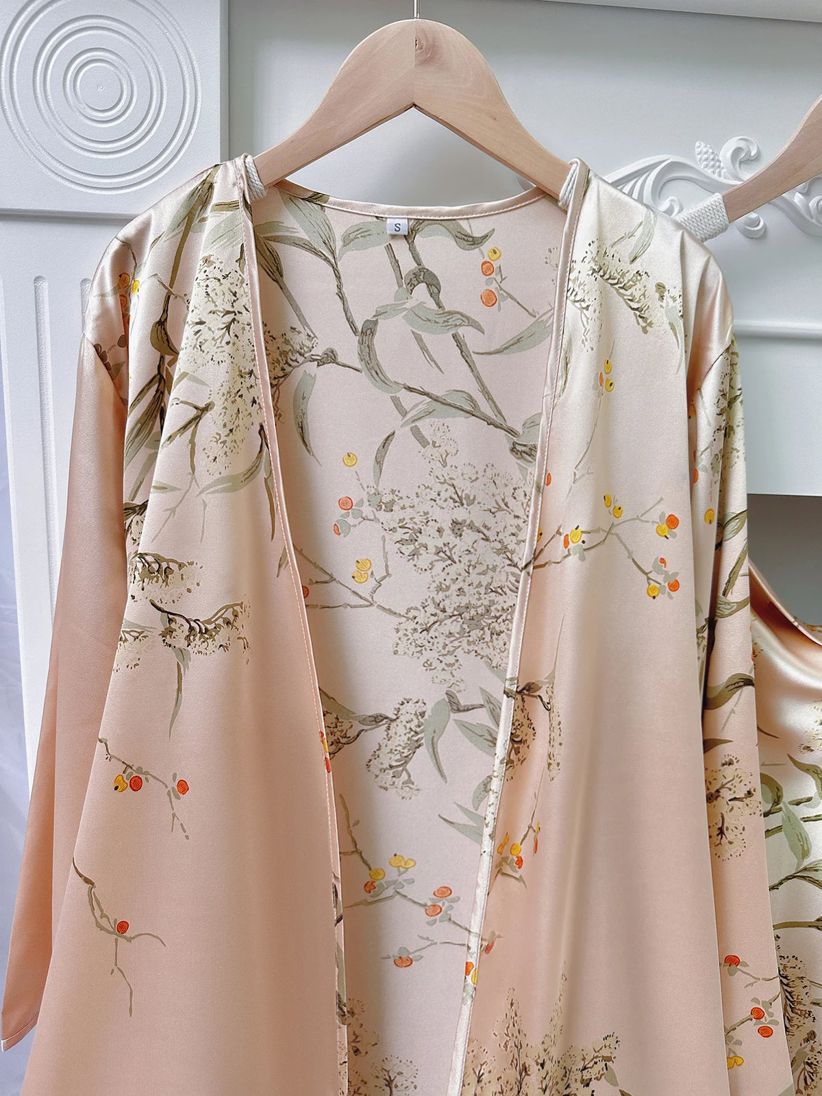 5pcs Floral Print Long Sleeve Robe Cami Dress Pajamas Sets