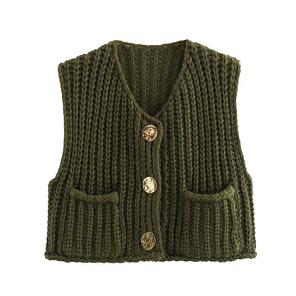 Korean Crop Sweater Vest Solid Loose Casual Sweater Vest