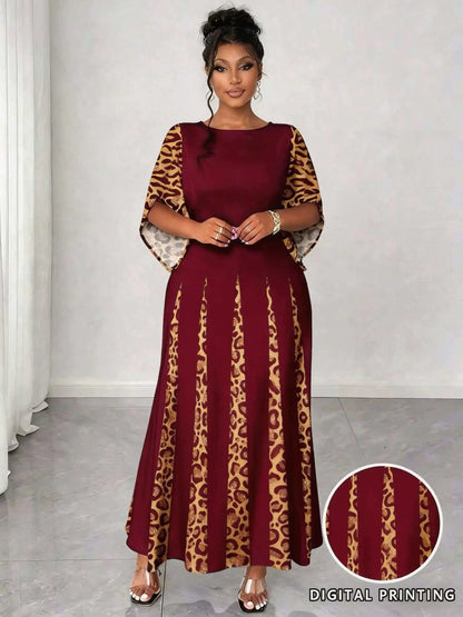 Elegant Leopard Maxi Long Sleeve Gown Dress
