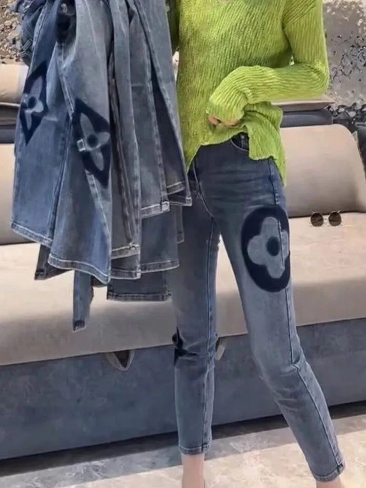 High Waist Slim Fit Elastic Straight Leg Jeans