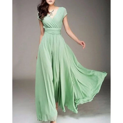Short Sleeve Long Cocktail Chiffon High Waist Dresses