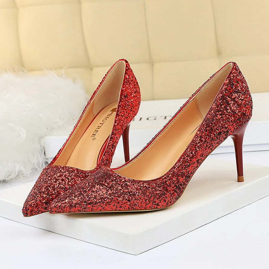 High Heels Pumps Glitter Gold Silver Shoes