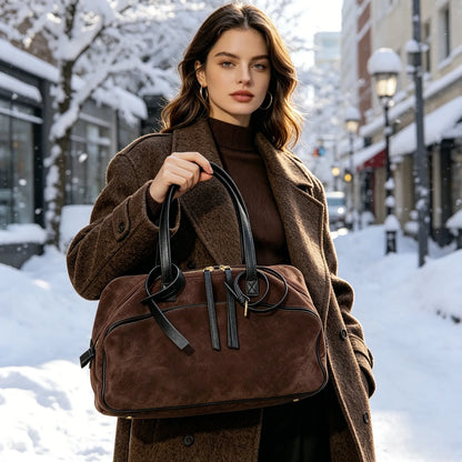 Autumn Winter Cow Genuine Leather Tote Suede Large Capacity Velvet Bags
