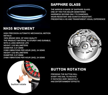Russian Roulette Game 46MM Mechanical Sapphire Mirror Diamond Dial Watch