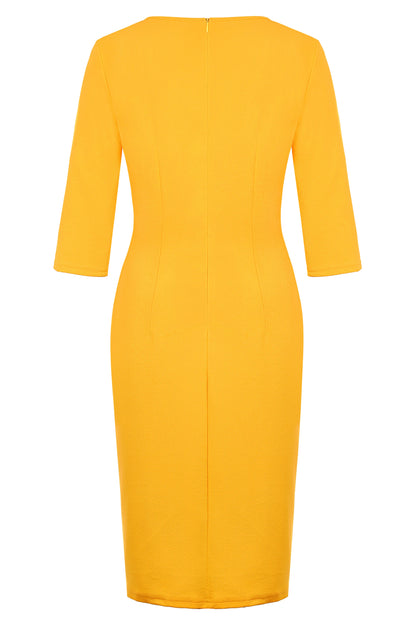 Elegant Floral Bow Tie 2/3 Sleeve Bodycon Sheath Dress