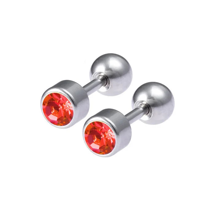 2Pcs Surgical Steel Crystal Screw Ball Stud Earrings