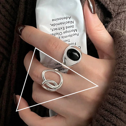 925 Sterling Silver Retro Hollow Wave Punk Hiphop Bohemia Rings