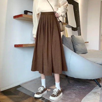 Vintage Pleated High Waist Korean College Long Goth Skirt