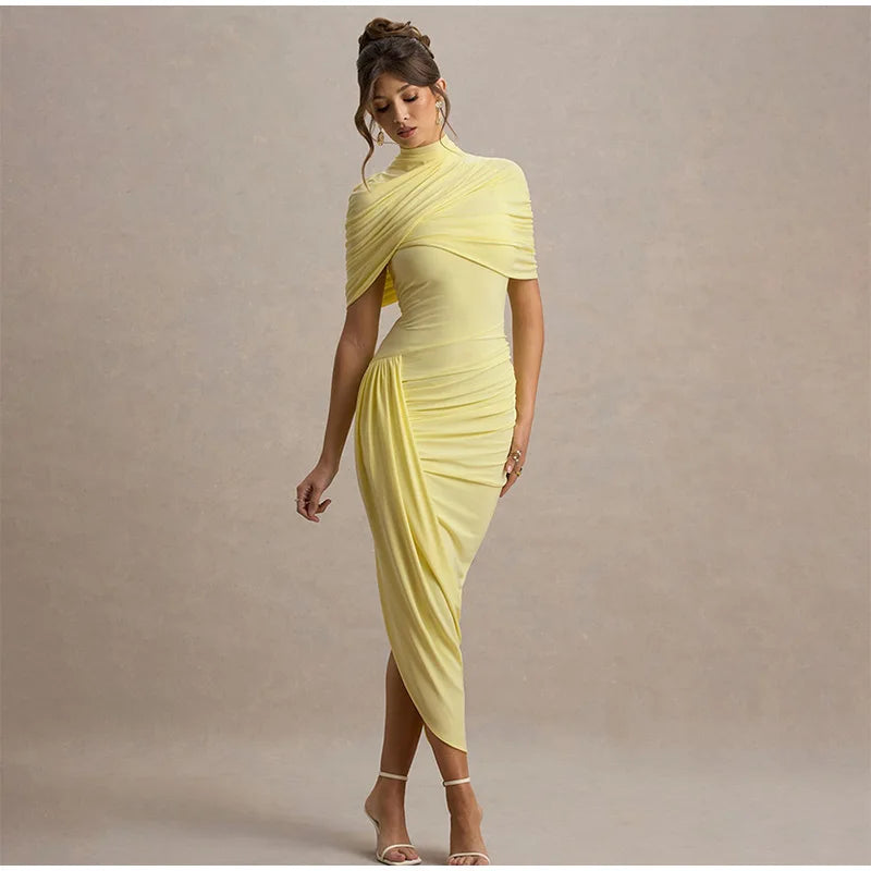 Shawl Maxi Short Sleeve Slim Fit Dress