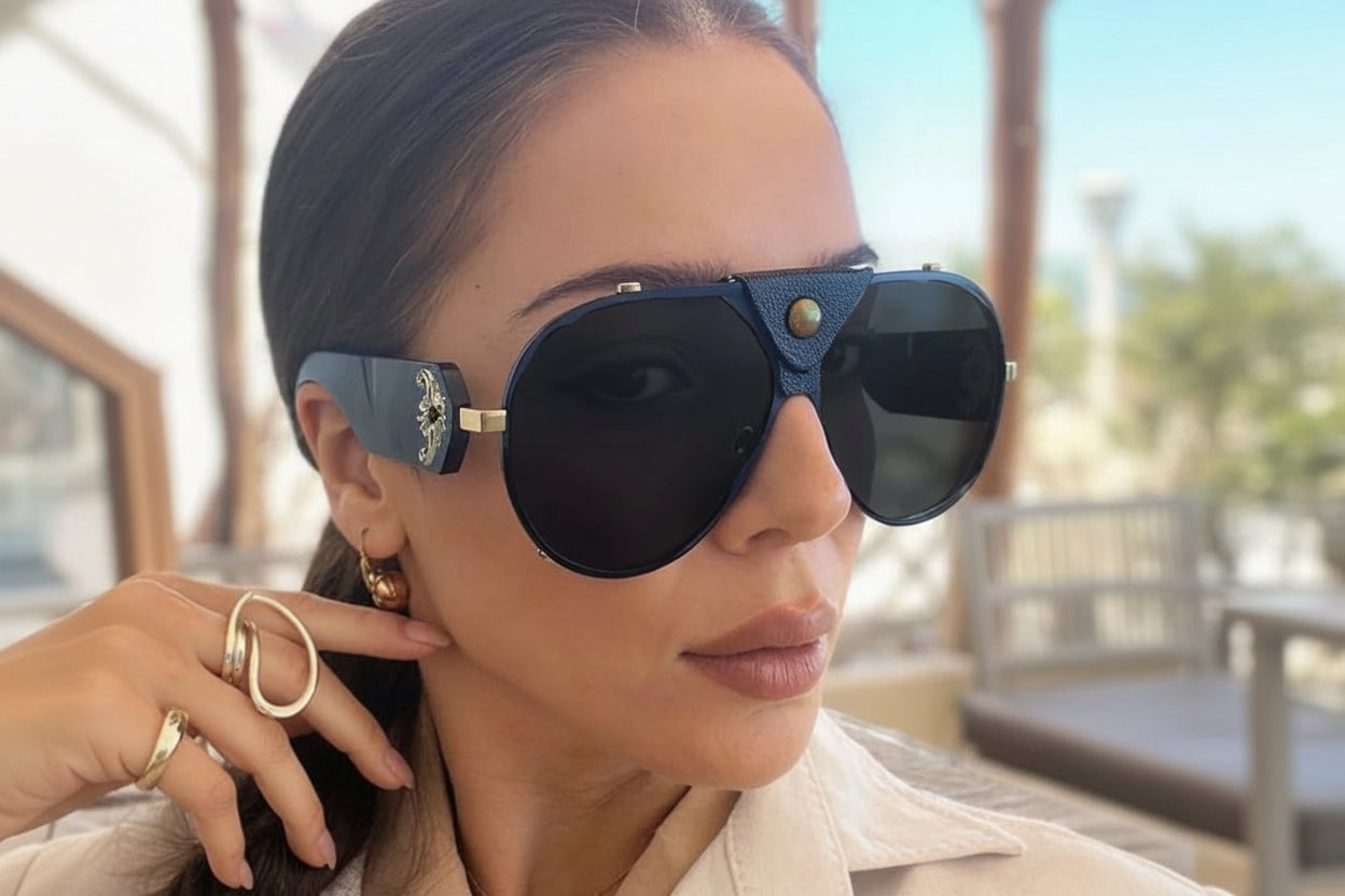 Vintage Oversized Steampunk Pilot Oval Sunglasses