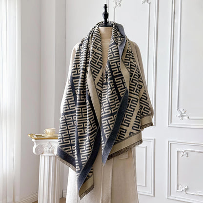 Bufanda gruesa de imitación de pashmina, chal de doble faz