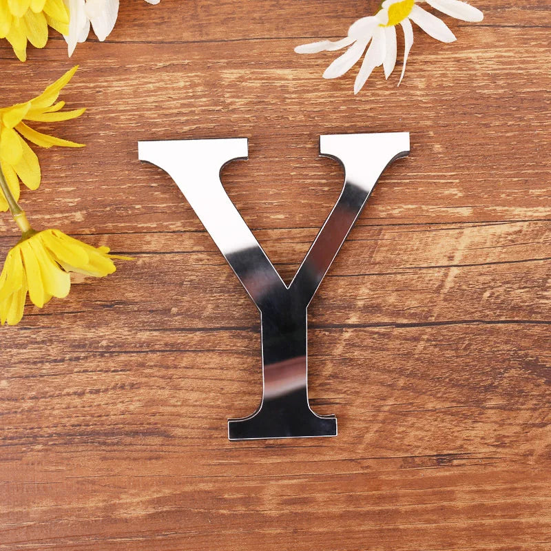 Silver Letter Acrylic 3D Mirror Wall Sticker