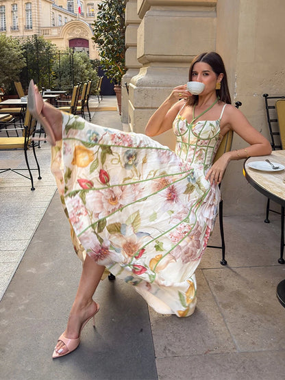Art Print Beaded Strap Cami & Wide Leg Pants Set