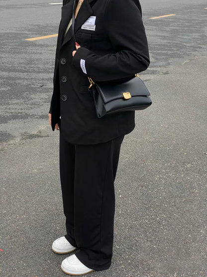 DANA Black Flap Lock PU Leather Bag