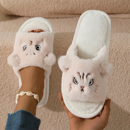 Faux Fur Cat Soft Sole Non Slip  Slippers