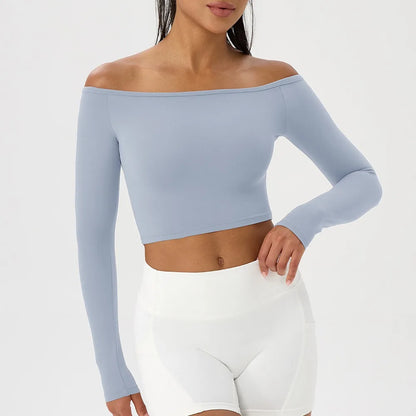 Sexy Off Shoulder Yoga Top Long Sleeve Gym Running Shirt