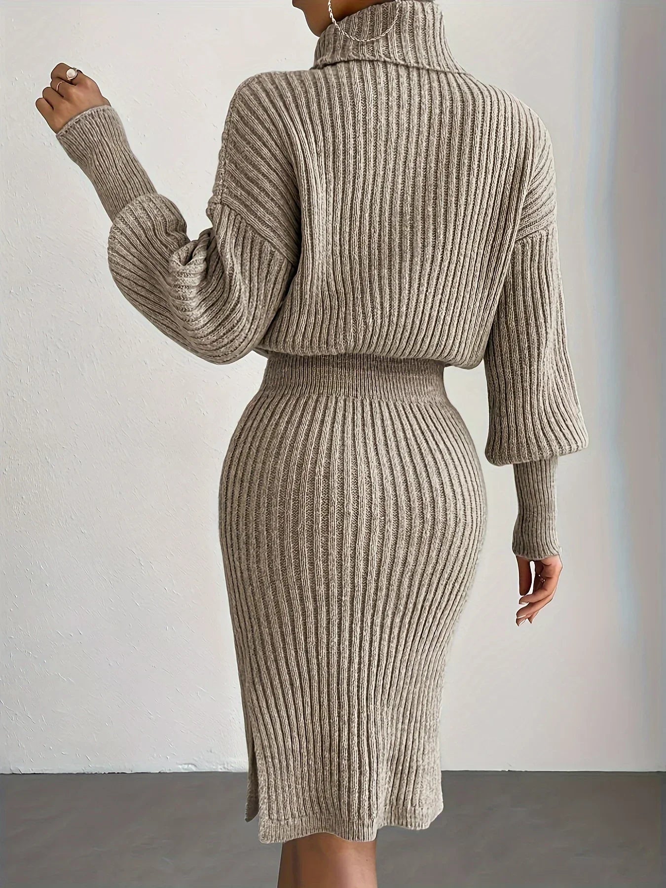 Turtleneck knitted pullover dress