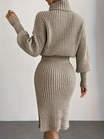 Turtleneck knitted pullover dress