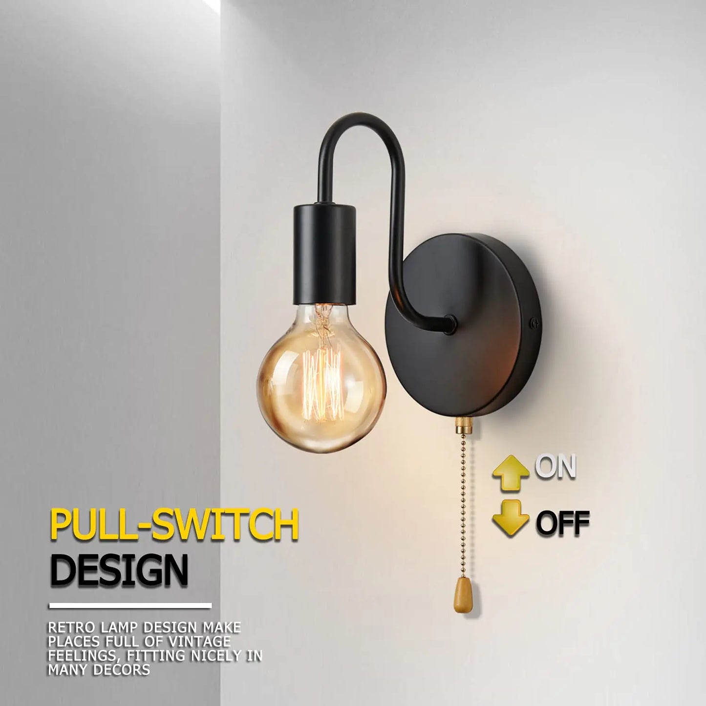 Nordic Industrial Wall Lamp Iron Black E27 Indoor Lighting