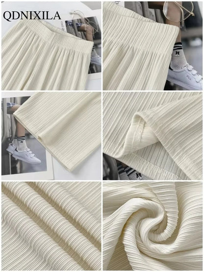 Pantalones coreanos de gasa fina de seda de pierna ancha