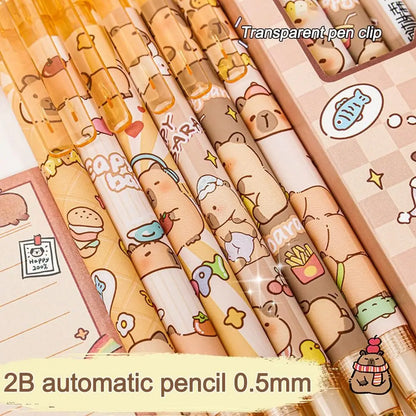 6pcs 0.5mm Capybara Mechanical Pencil Press with Eraser Propelling