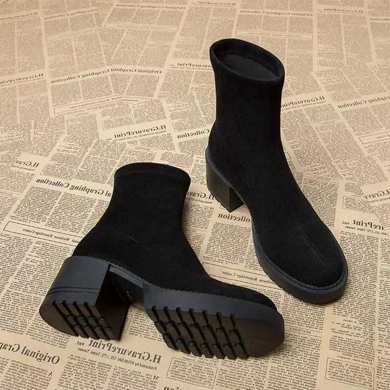 Ankle High Heels Suede Chunky Luxury Winter Boots