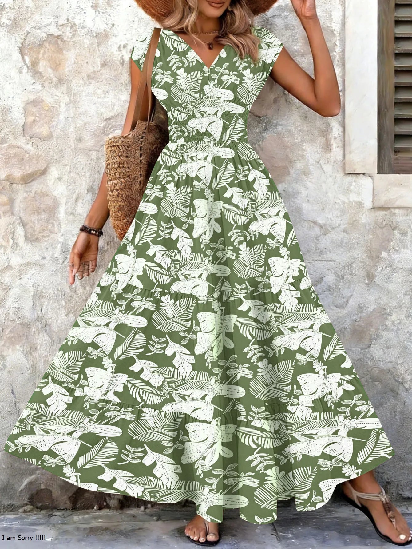 Vintage Floral Print Elegant V-Neck Short Sleeve Dress