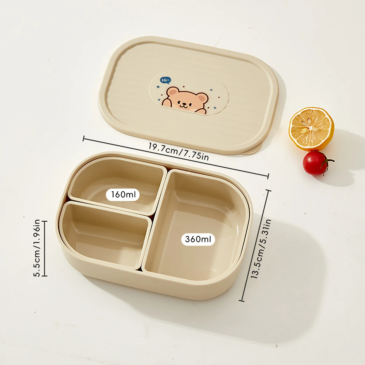 Outdoor Portable Sealed Divided Food Container 3 Grids Plastic Lunch Box