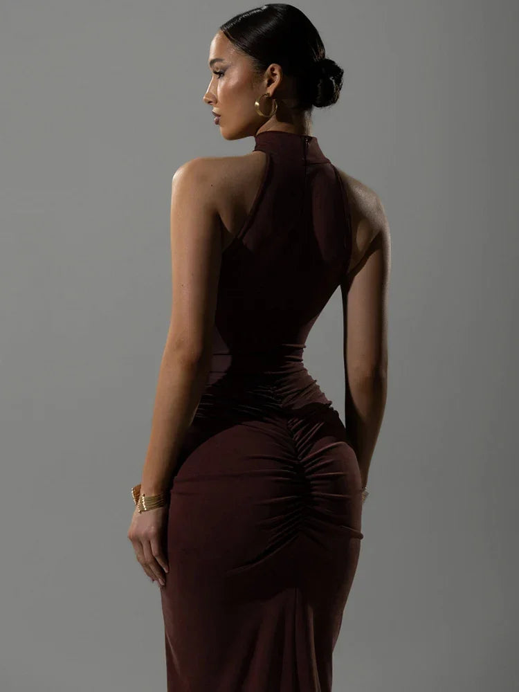 Mozision Halter Ruched Sleeveless Sexy Maxi Dress