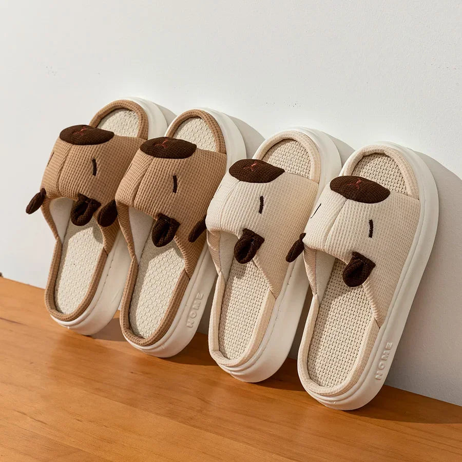 Cute Cartoon Flax Indoor Slippers Home Shoes