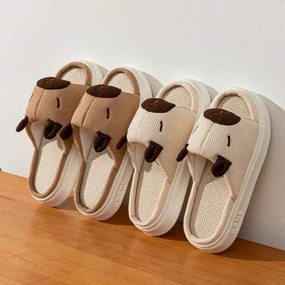 Cute Cartoon Flax Indoor Slippers Home Shoes