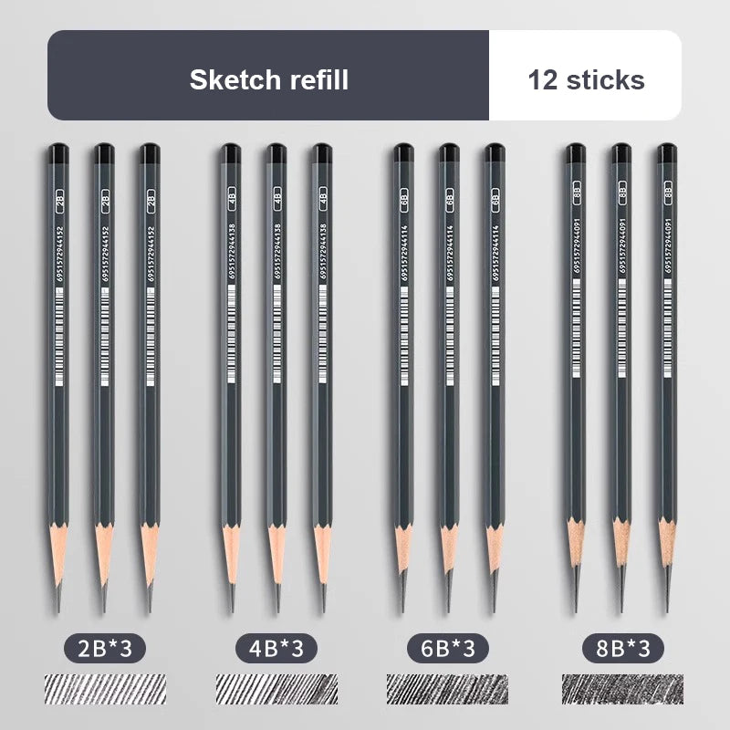2H HB B 2B 3B 4B 5B 6B 7B 8B 12B 14B Sketch Drawing Graphite Charcoal Pencils Set