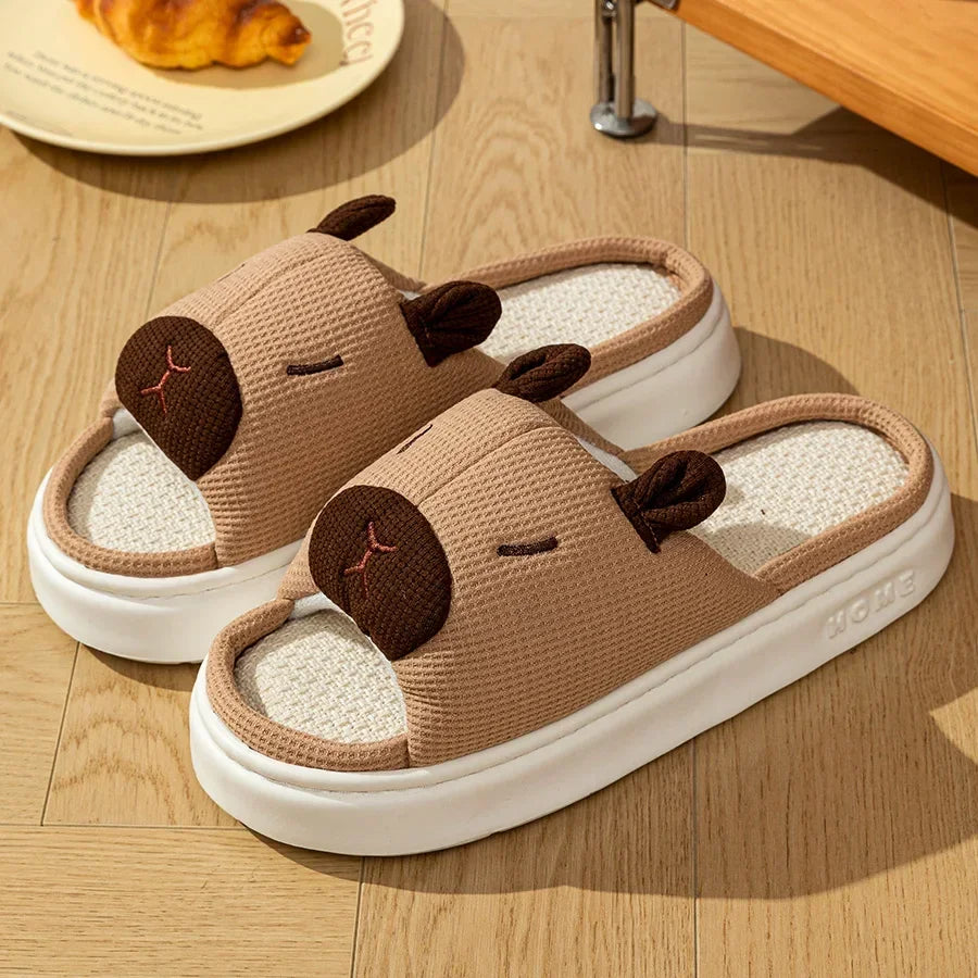 Cute Cartoon Flax Indoor Slippers Home Shoes