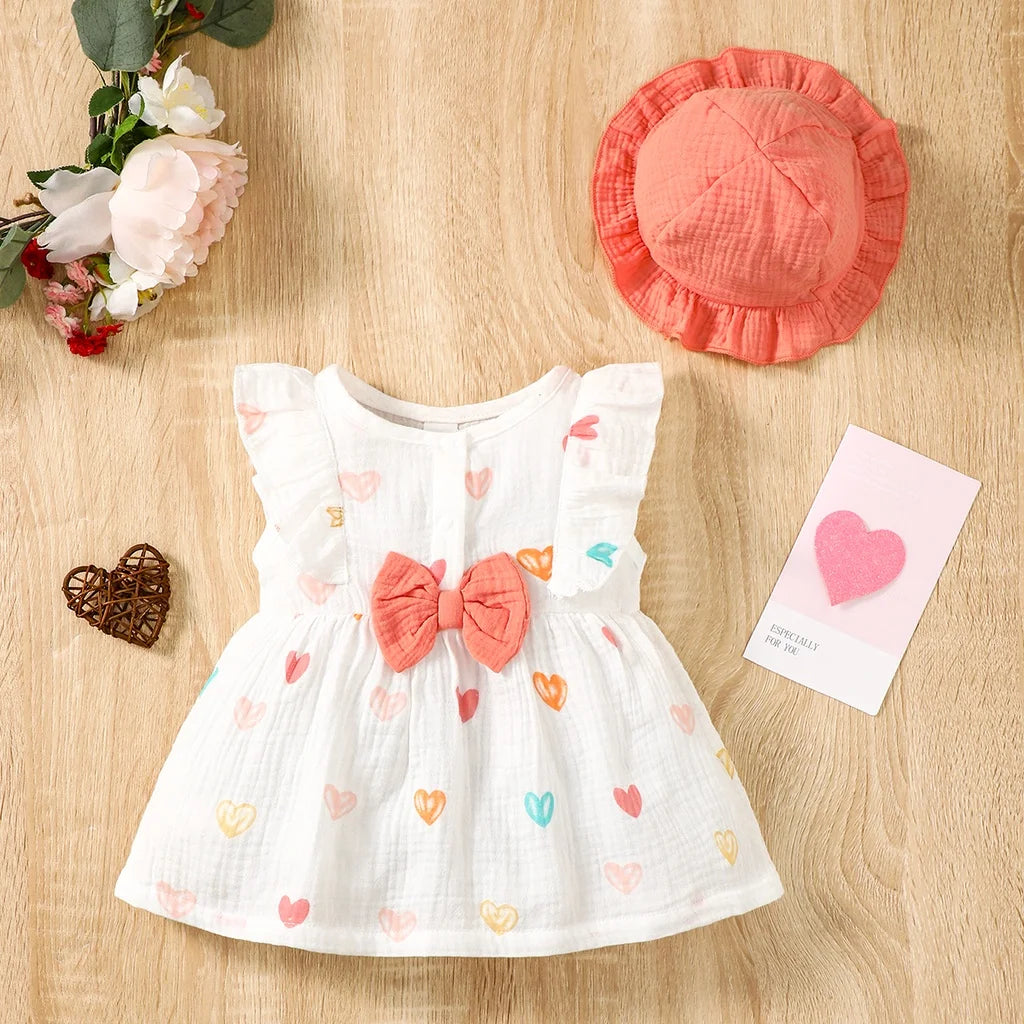 Newborn Baby Girl Love Print Sleeveless Dress Set