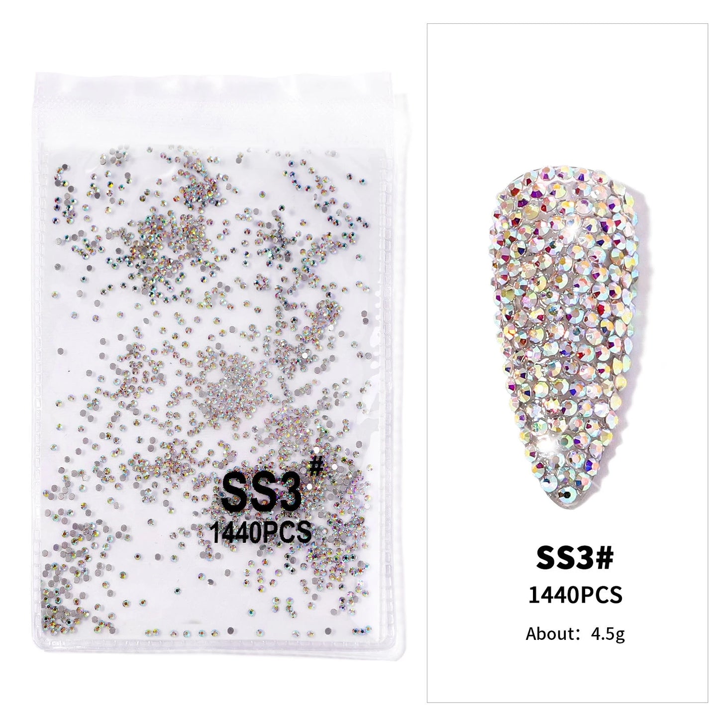 12Gird 3D Glass AB Crystal Nail Art Rhinestones Kit