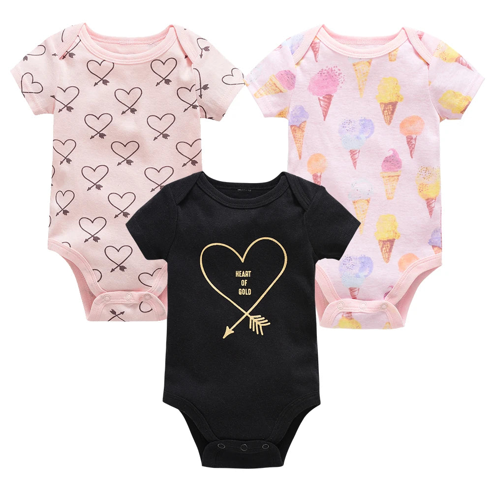3/6 pcs Baby Girls Cotton Short Sleeve Toddler