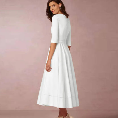 Short Sleeve V-neck Slit Solid High Quality Long Dress