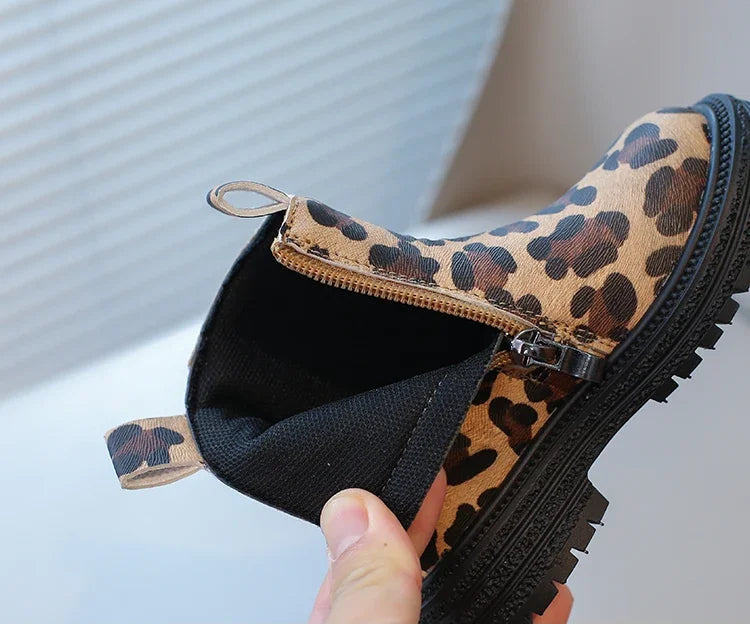 Leopard Classic Little Ankle Side Zipper Unisex Rubber Boots