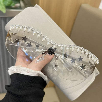 Luxury Large Frame Trendy Pearl-Inlaid Sunglasses