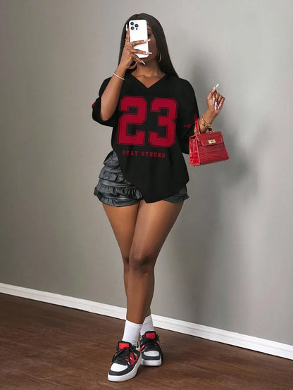  Casual Minimalist Letter NO.23 Graphic T-Shirt