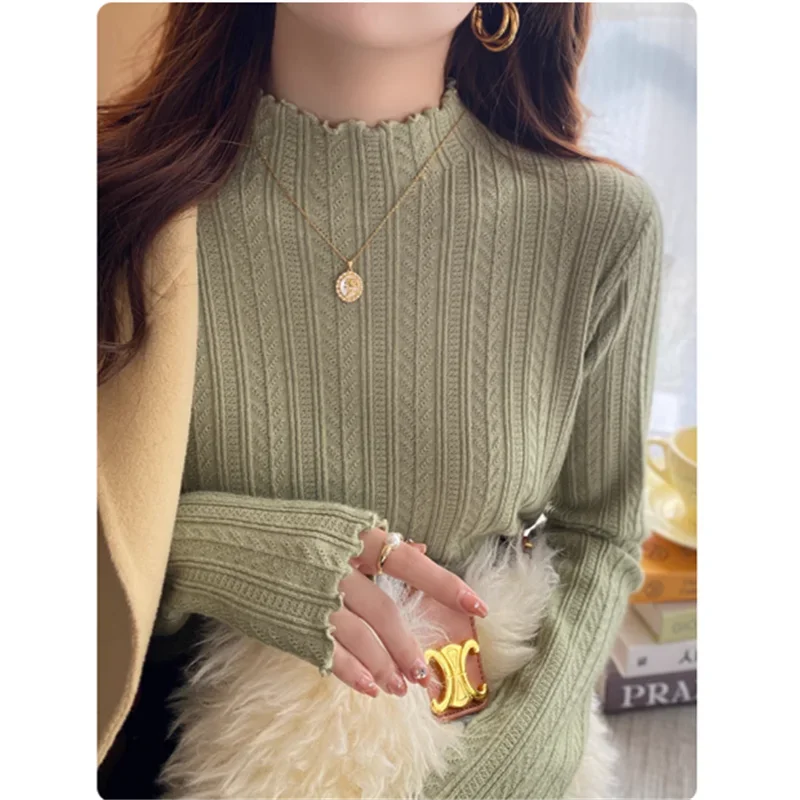 Knitted Sweater Long Sleeve Mock Neck White Knit Sweater Pullover