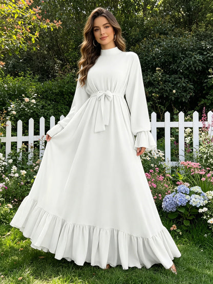 Elegant Solid Color Long Sleeve Dress