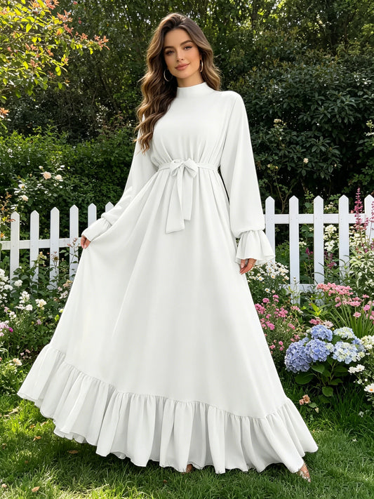Elegant Solid Color Long Sleeve Dress