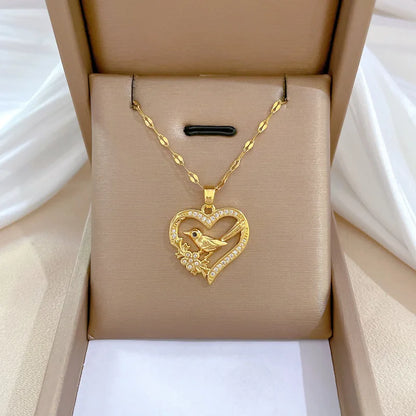Heart Butterfly Stainless Steel Pendant Necklaces Jewelry