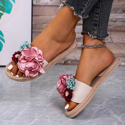 Large Flower Lightweight Flat Slippers