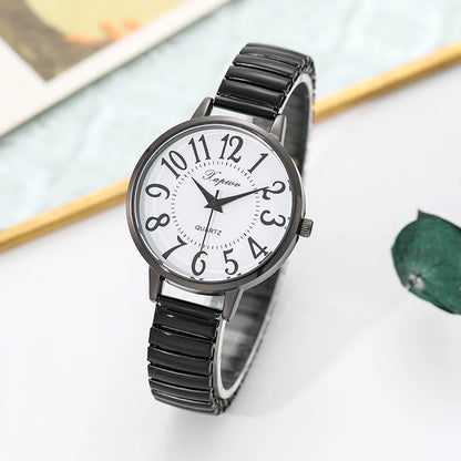 Casual Quartz Arabic Large Number Elastic Watch