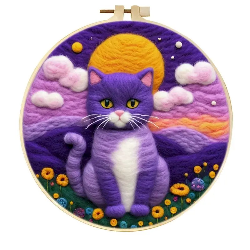 CHENISTORY Diy Poke Wool Felt Animals Cat Wool Needle Felt Set